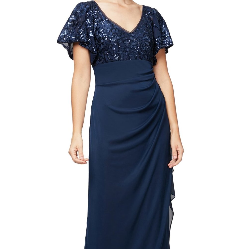 Alex Evenings Embroidered Sequin Empire-Waist Dress